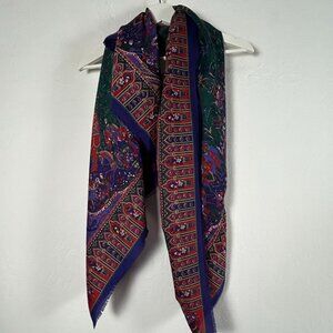 Laura Borghese Womens Shawl Scarf Wrap Purple East India Motifs Raw Trim 46x46